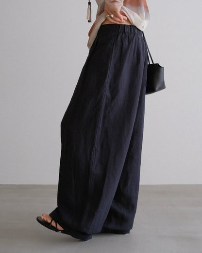 [7/30 new]easy linen wide pants navy
