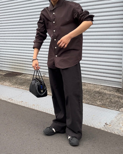 Convertible Collar Stripe Shirt brown