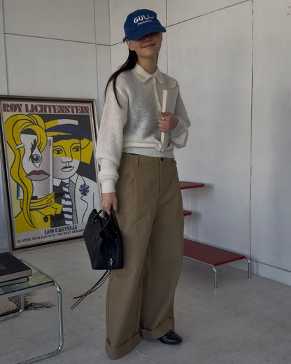 Nylon Wool Mohair Soft Polo Knit white