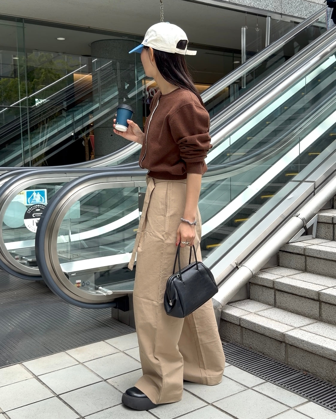 Belt Detail Wide Pants  beige