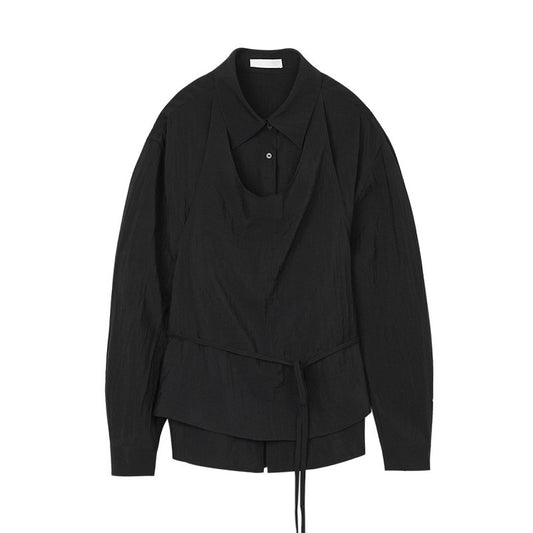 sheer apron shirt black
