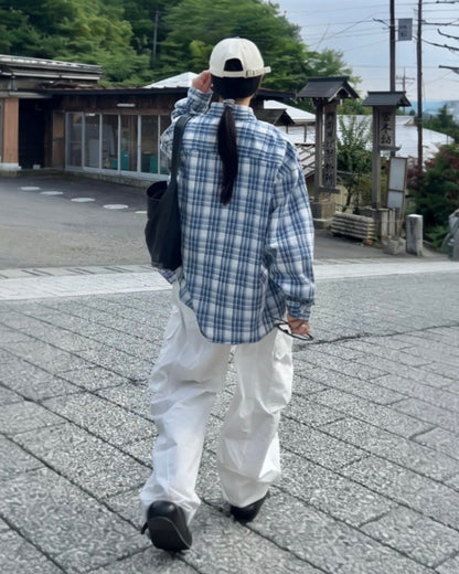 Sheer Check Airy Shirt blue