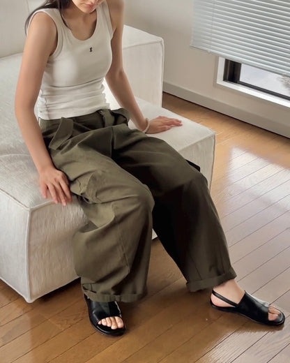 [6/11new]Cotton wide cago pants