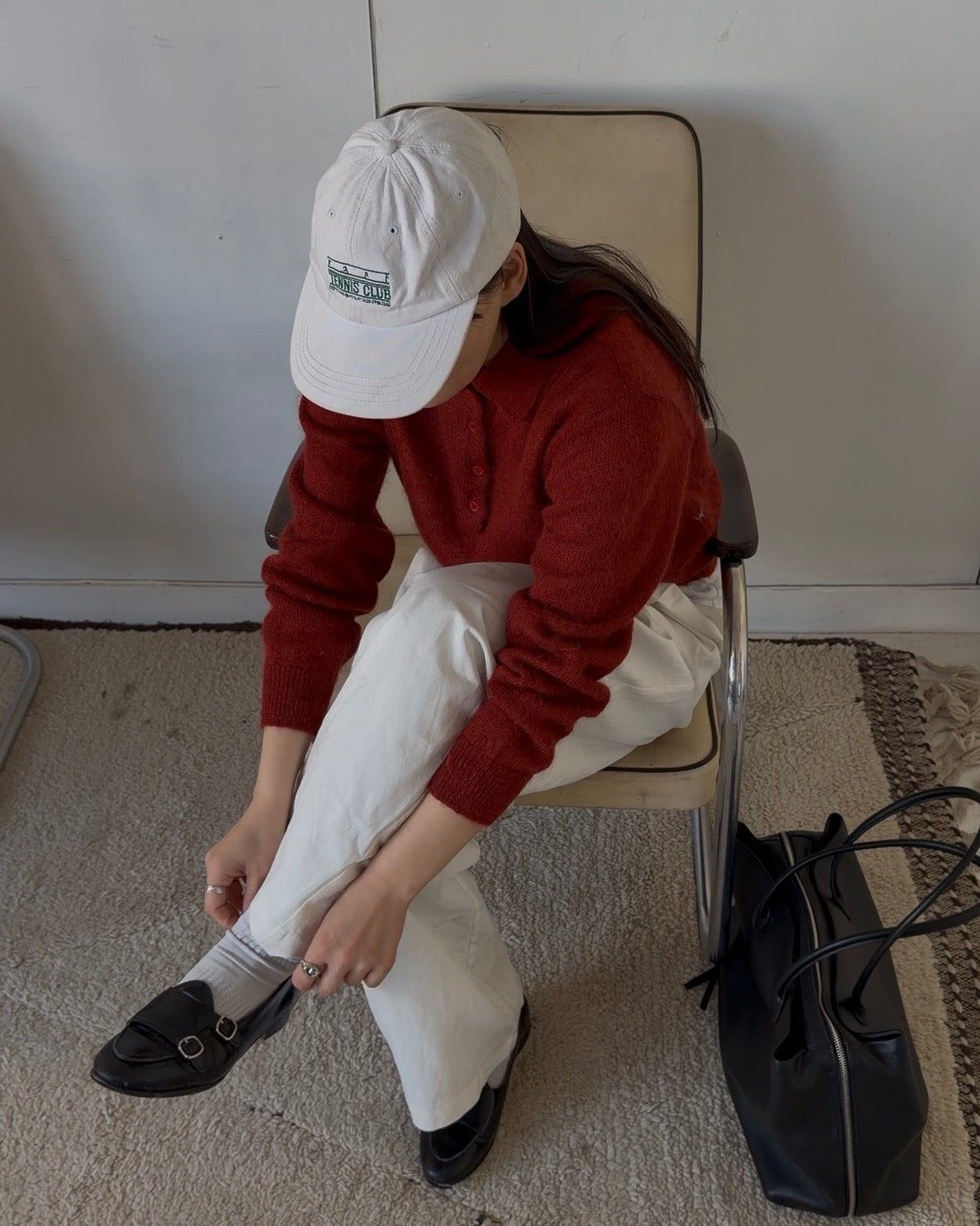 Nylon Wool Mohair Soft Polo Knit RED