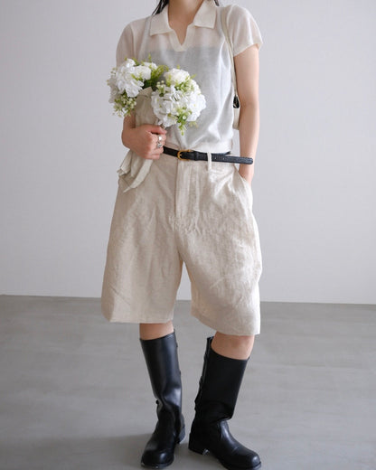 [9/10new]linen Summer Knit Polo white