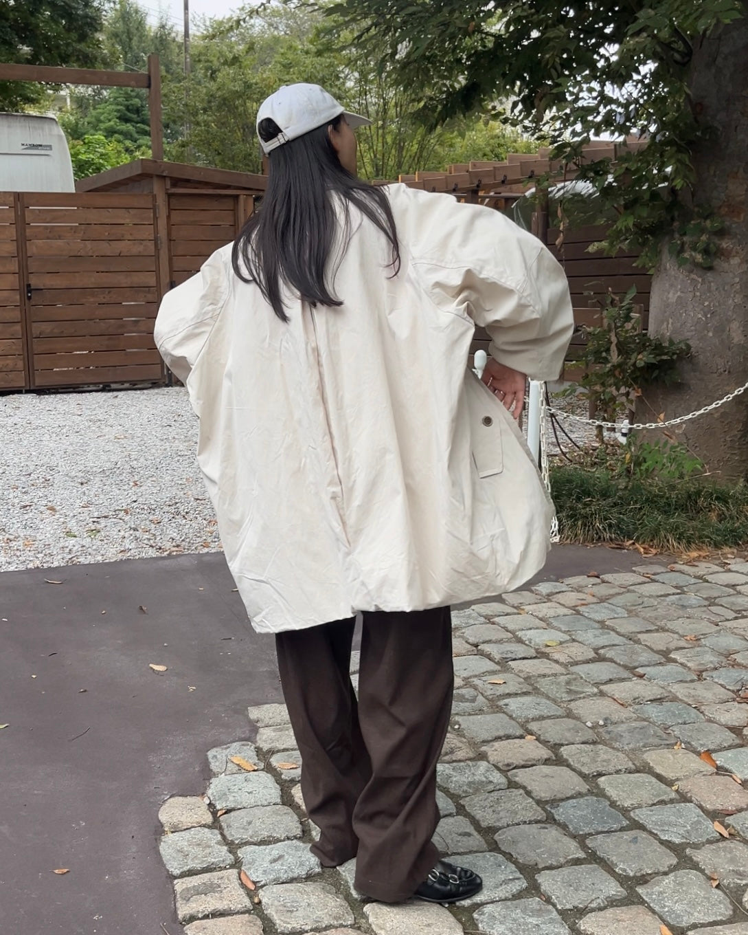 Cotton Nylon Over Collar Jacket ivory