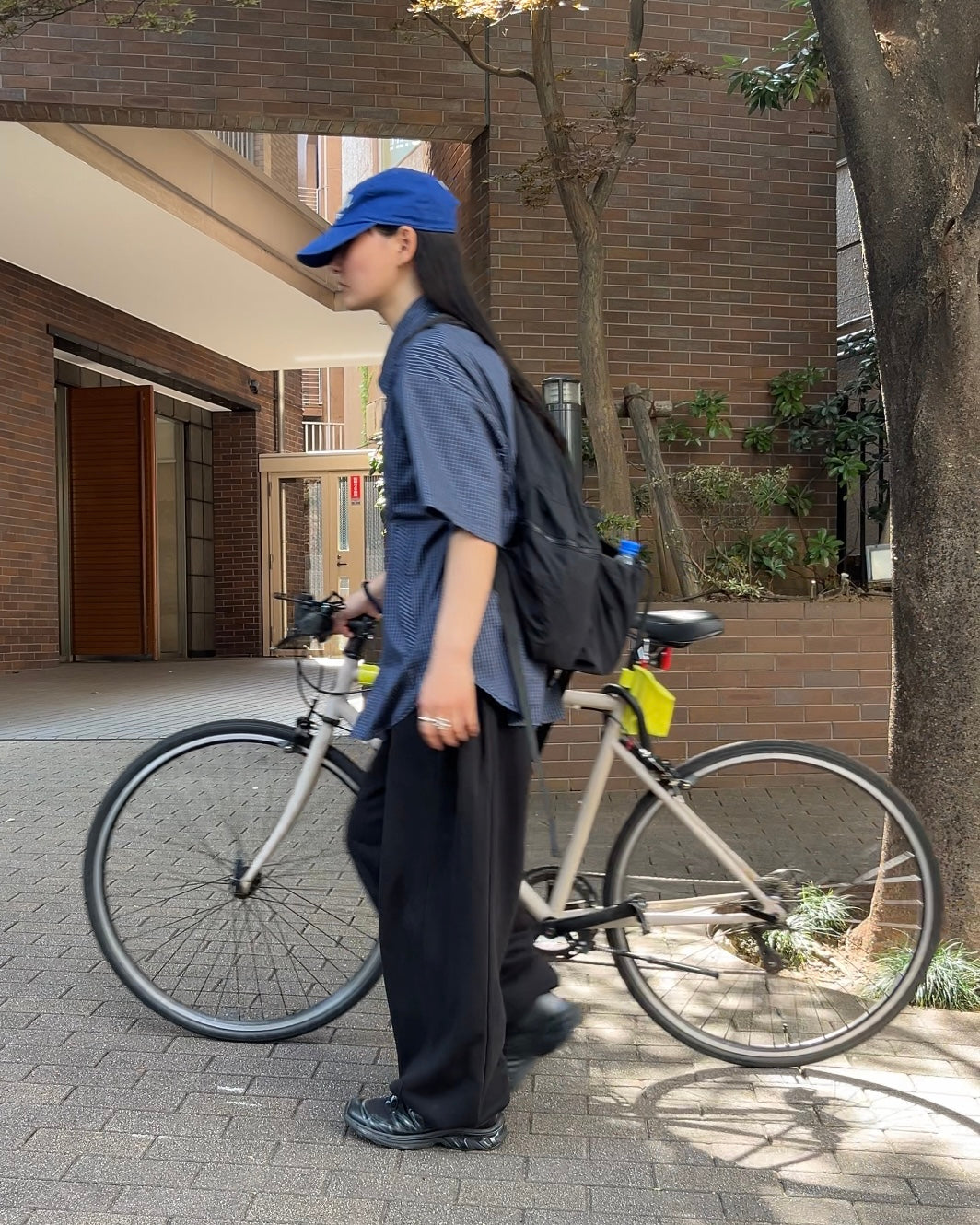 [7/24new]Gingham Check Short-Sleeve Shirt navy