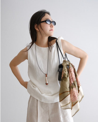 [8/13new]Shoulder Tie Linen Top