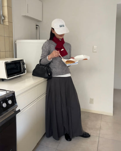 Belted Classic Pleats Skirt Gray