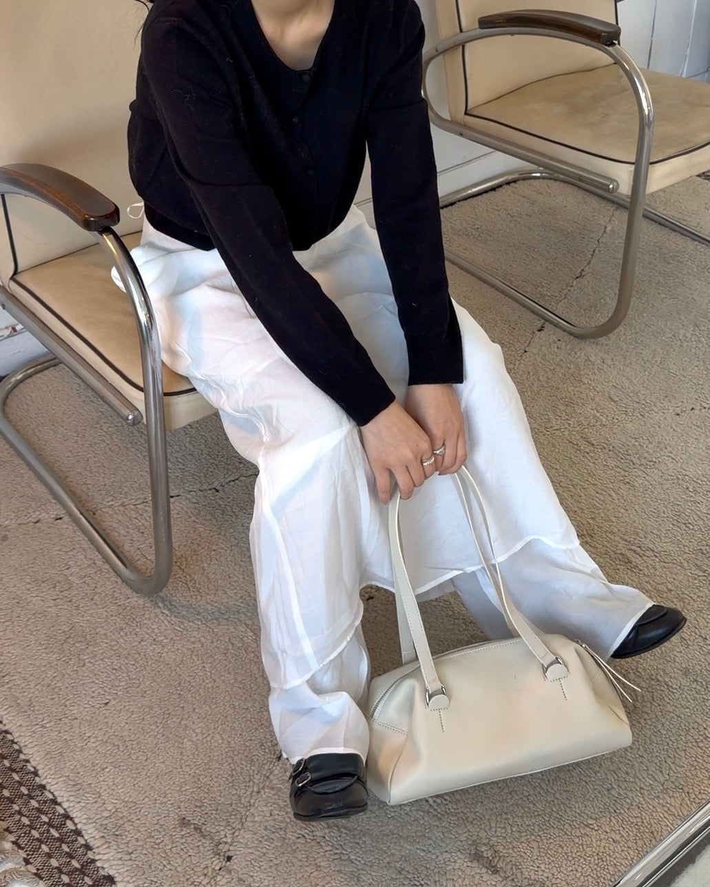 Cow Leather Soft Cube Leather Bag white