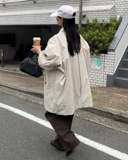 Cotton Nylon Over Collar Jacket ivory