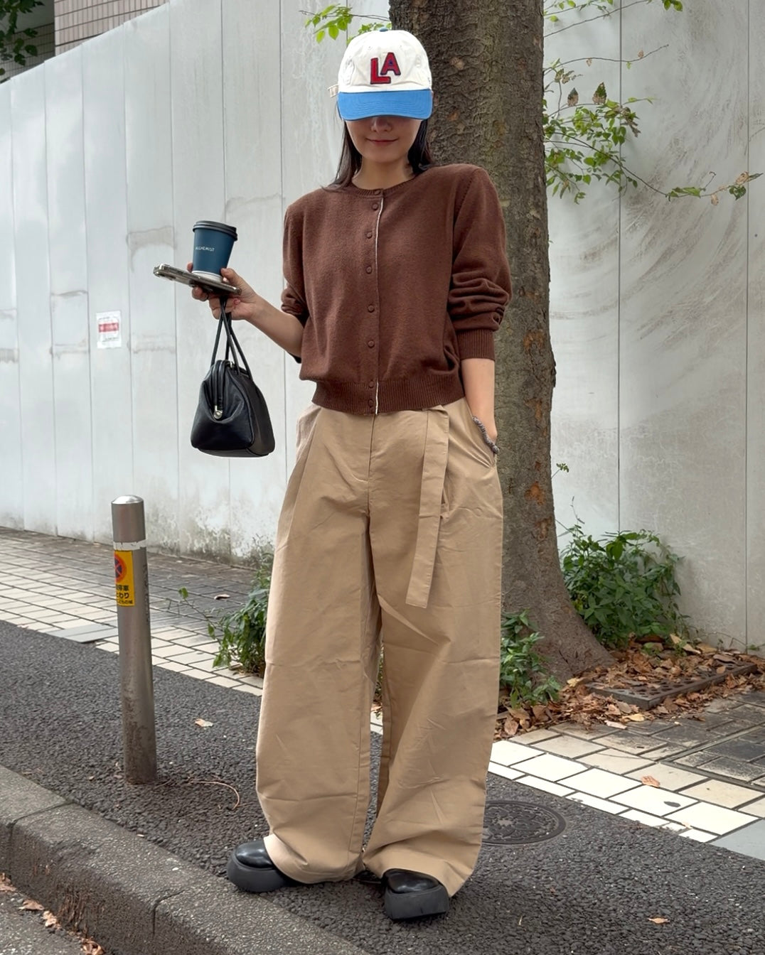 Belt Detail Wide Pants  beige