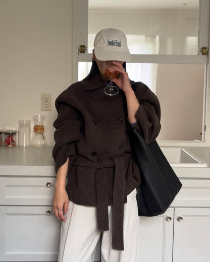 Drape Wool P-Coat brown