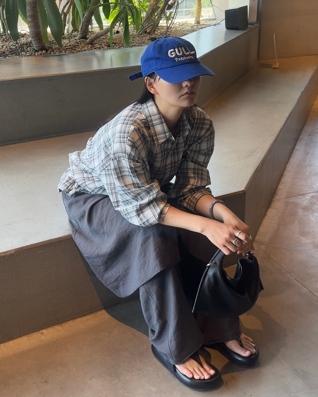 Sheer Check Airy Shirt gray