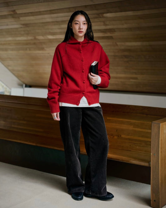 [10/8new]volume neck knit cardigan RD