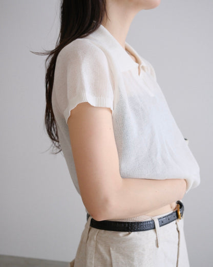 [9/10new]linen Summer Knit Polo white