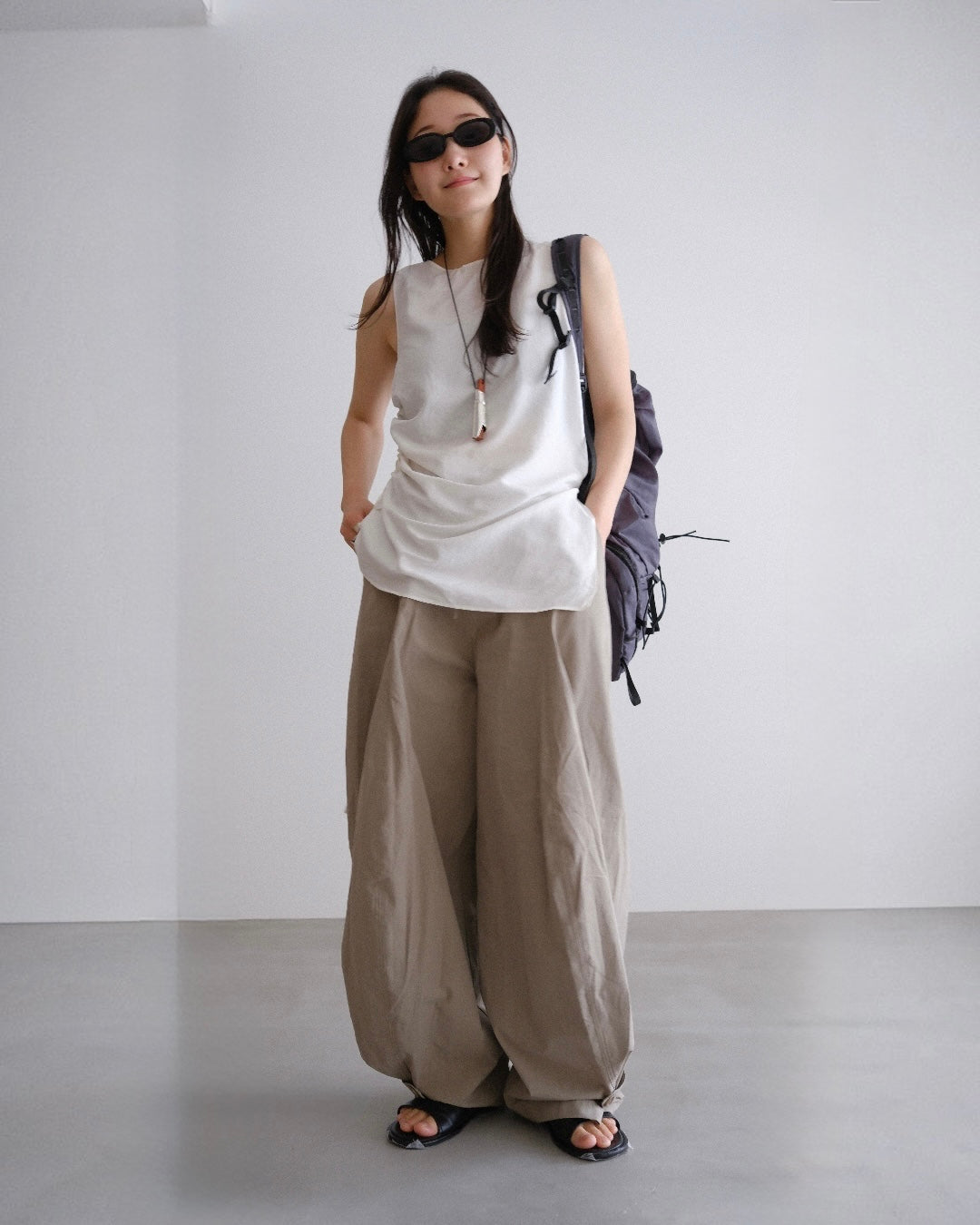 [7/9new]front volume balloon pants khaki