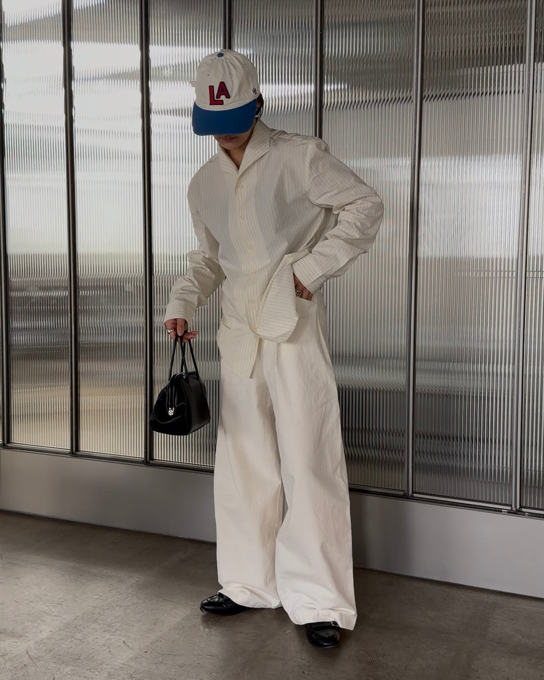 [11/20new]Buckle Straight Cotton Pants  white