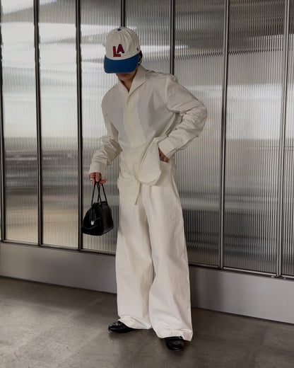 [11/20new]Buckle Straight Cotton Pants  white