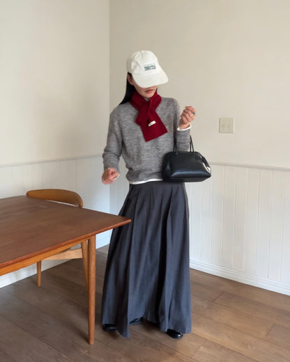 Belted Classic Pleats Skirt Gray