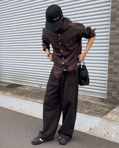 Convertible Collar Stripe Shirt brown