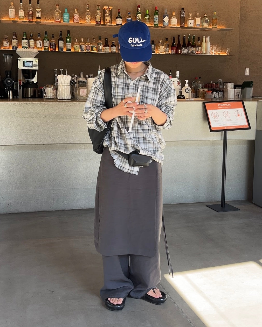 Sheer Check Airy Shirt gray