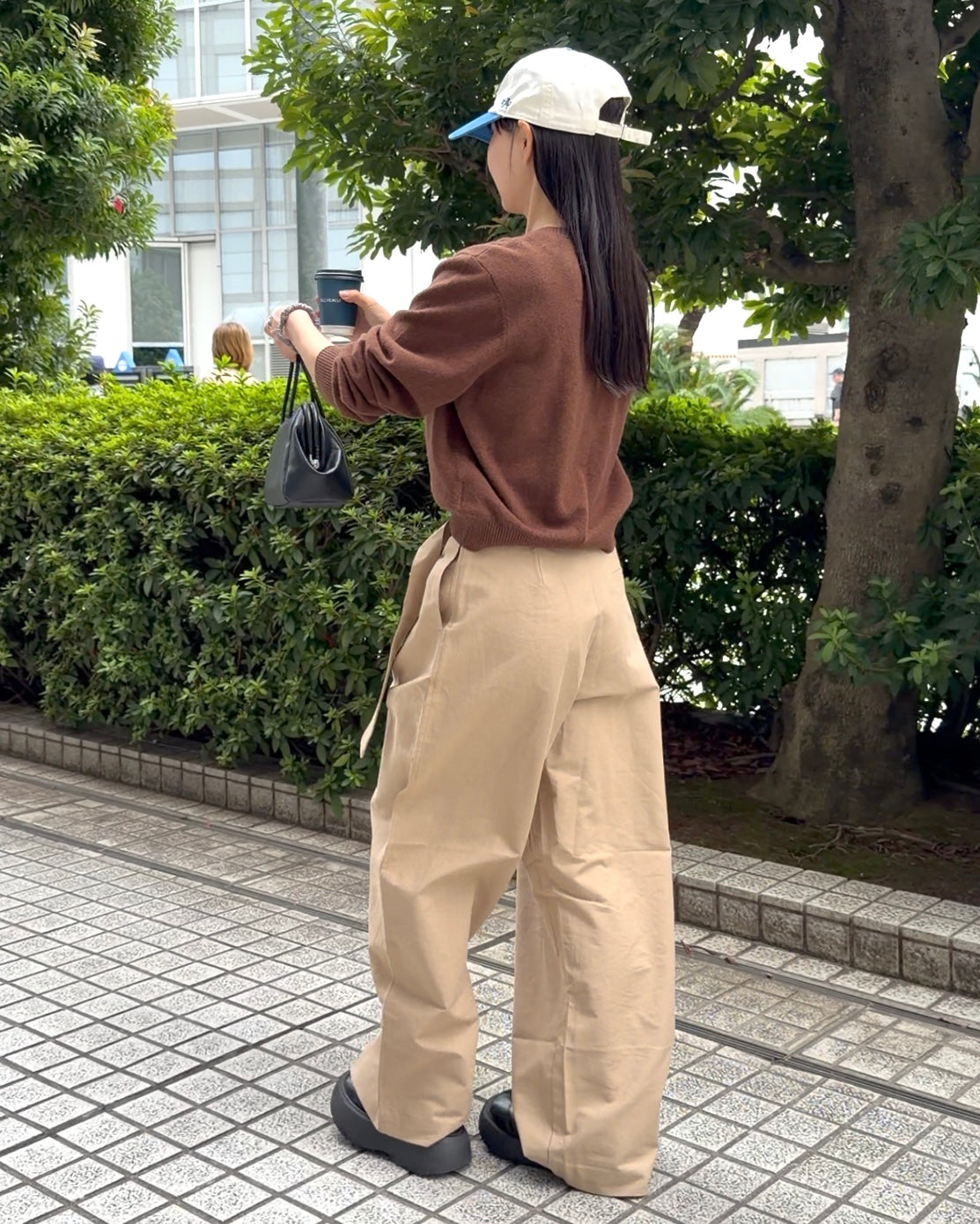 Belt Detail Wide Pants  beige