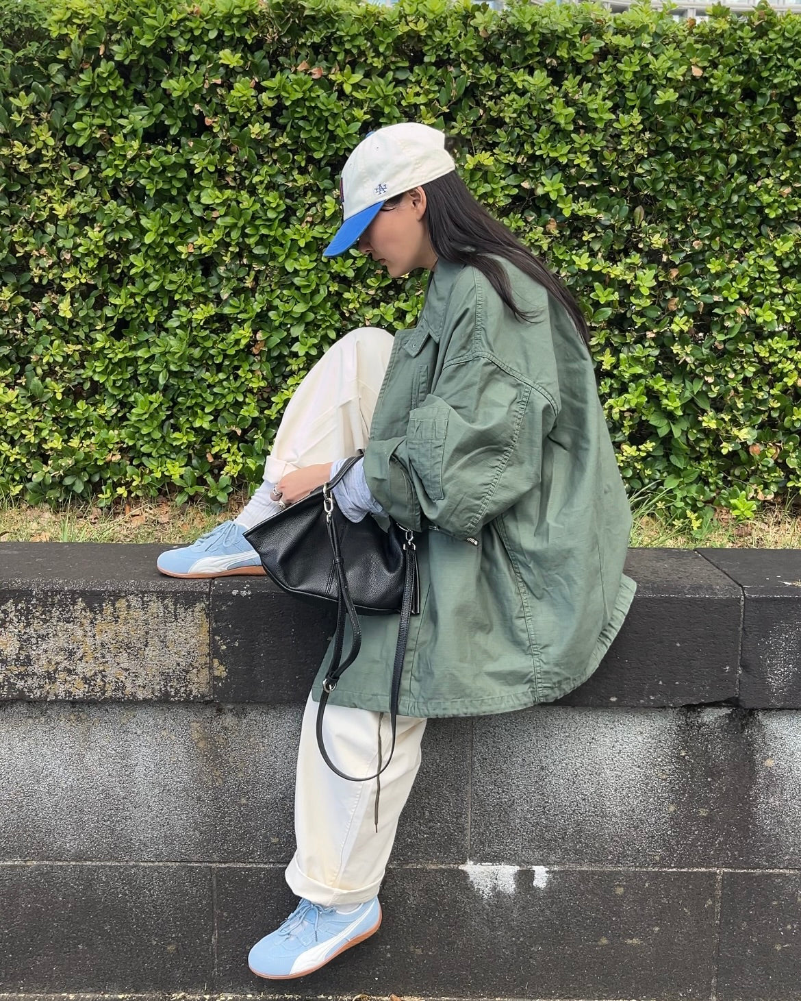 Curve Leather 2way handle bag