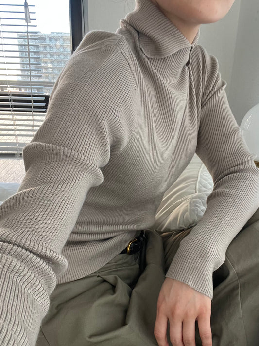 rib turtle vneck beige
