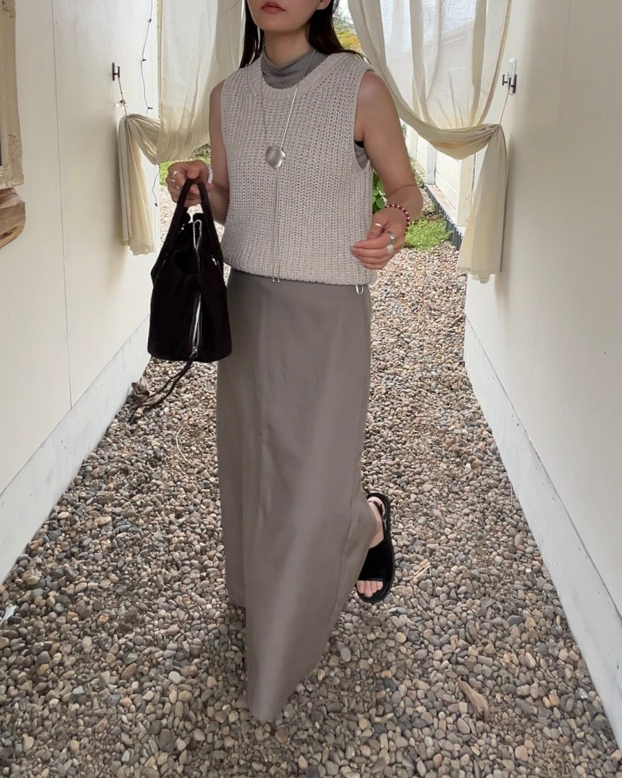 [6/4new]Smooth Straight Long Skirt  beige