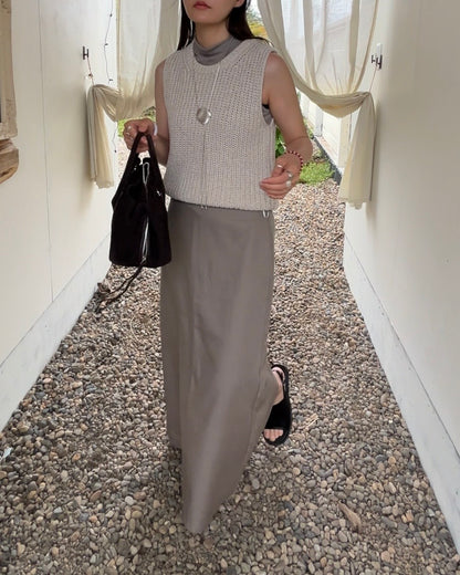 [6/4new]Smooth Straight Long Skirt  beige