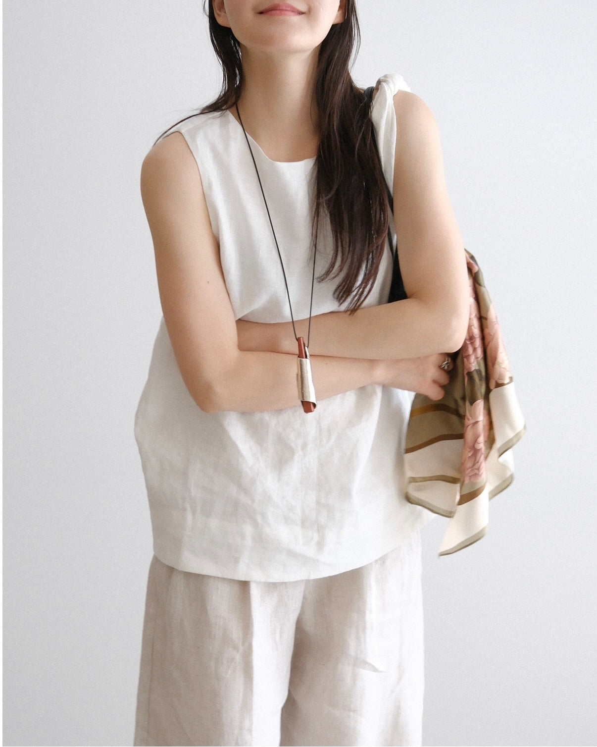[8/13new]Shoulder Tie Linen Top