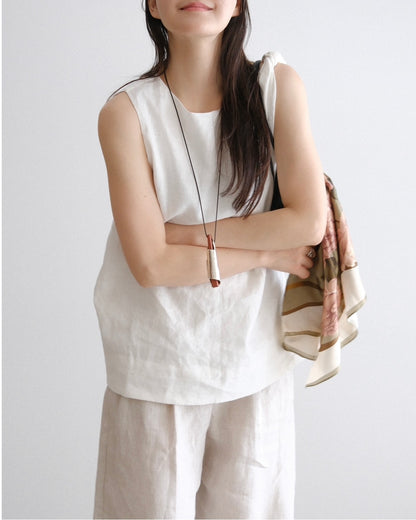 [8/13new]Shoulder Tie Linen Top