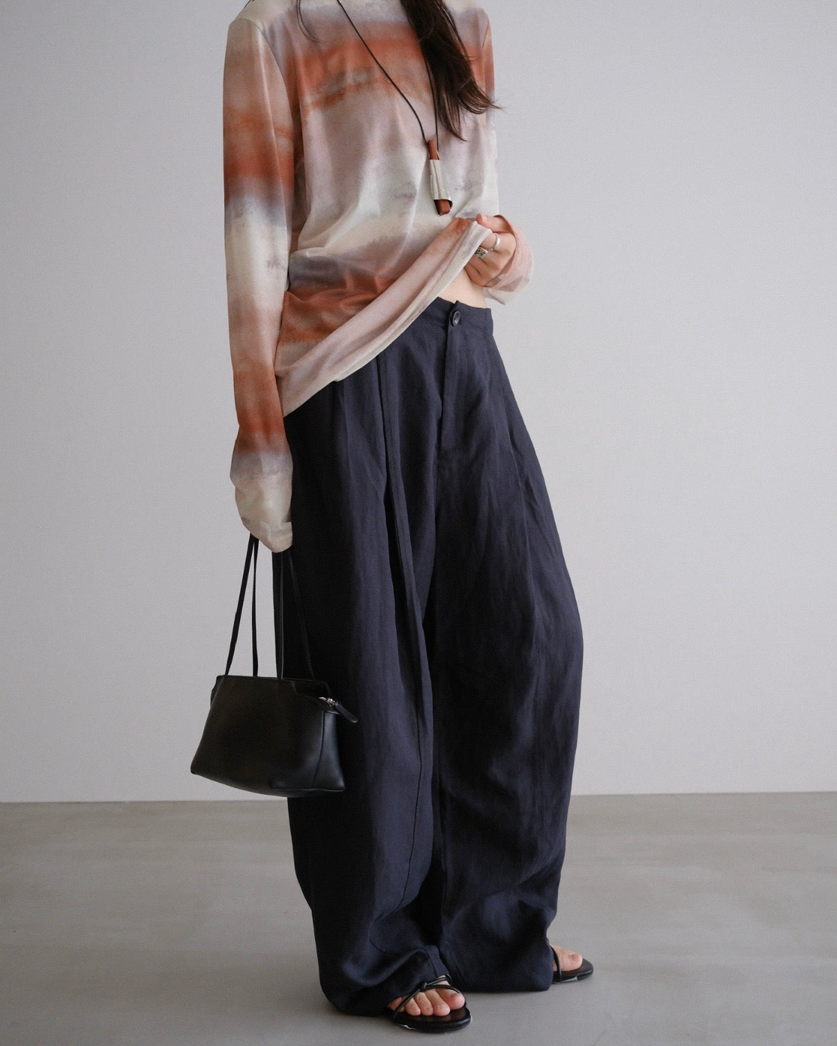 [7/30 new]easy linen wide pants navy