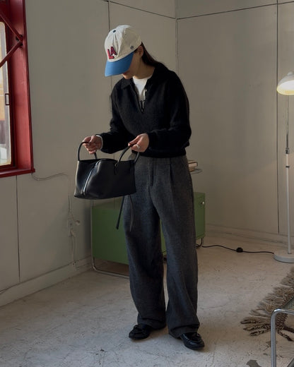 Nylon Wool Mohair Soft Polo Knit BLACK