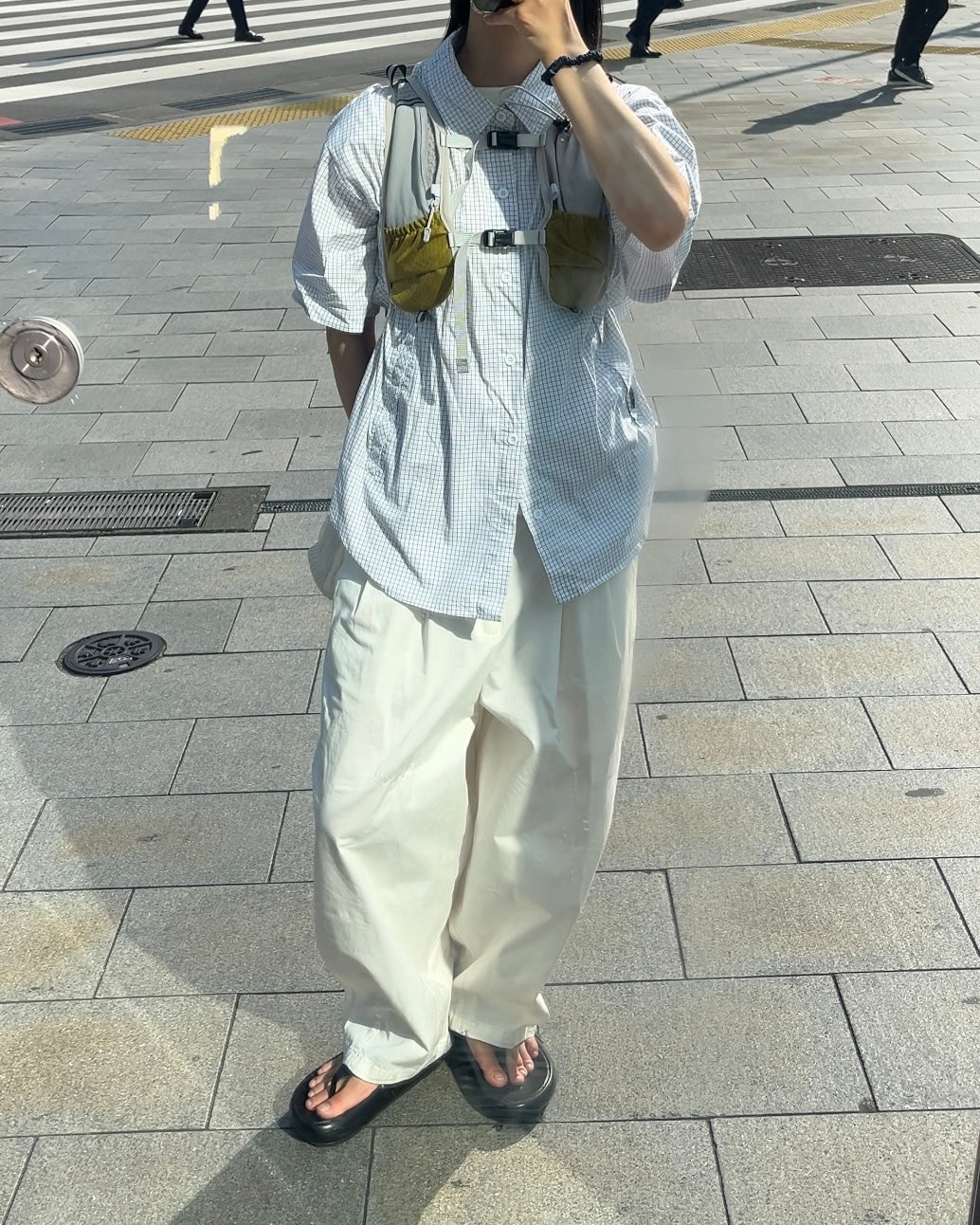 [予約]Gingham Check Short-Sleeve Shirt white 8月中旬～下旬入荷