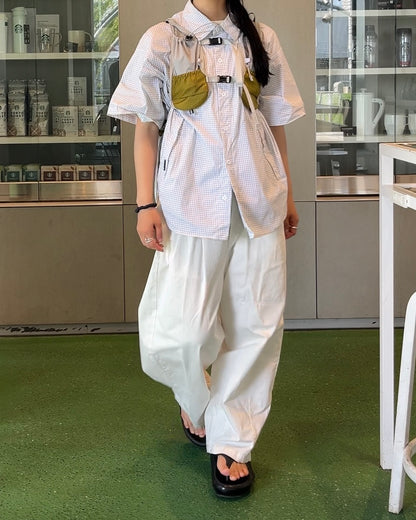 [予約]Gingham Check Short-Sleeve Shirt white 8月中旬～下旬入荷