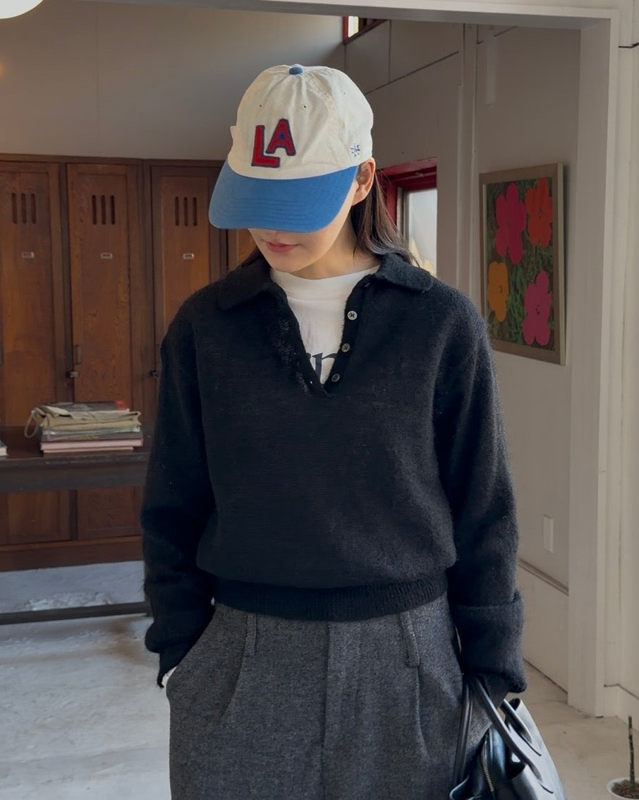 Nylon Wool Mohair Soft Polo Knit BLACK