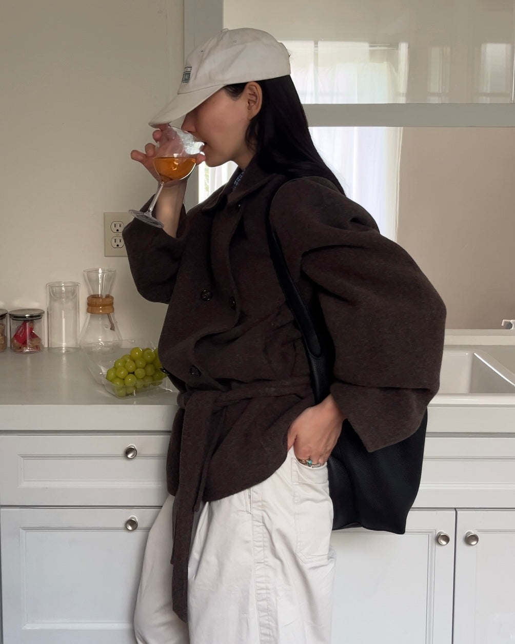 Drape Wool P-Coat brown