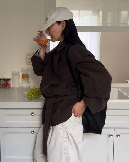 Drape Wool P-Coat brown