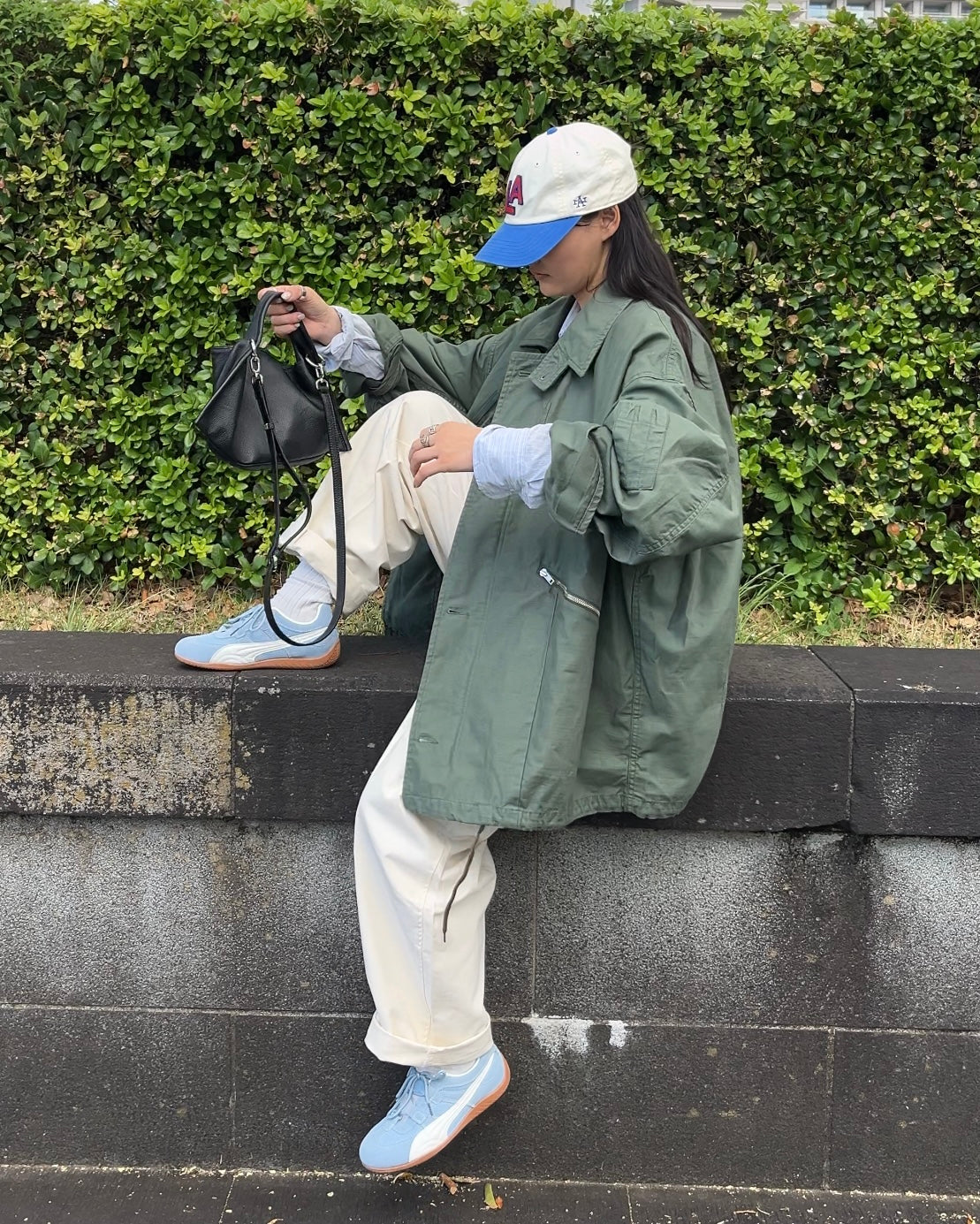 Curve Leather 2way handle bag