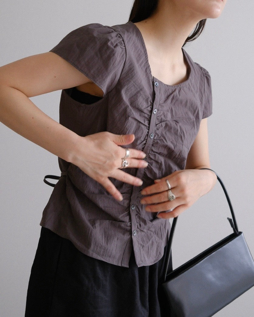 [9/17new]Gather Front Blouse gray
