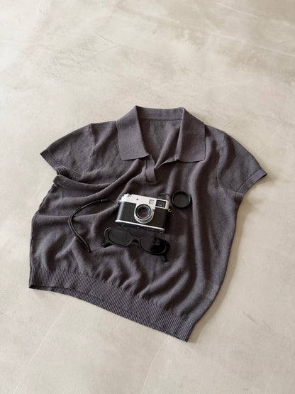 [9/10new]linen Summer Knit Polo gray