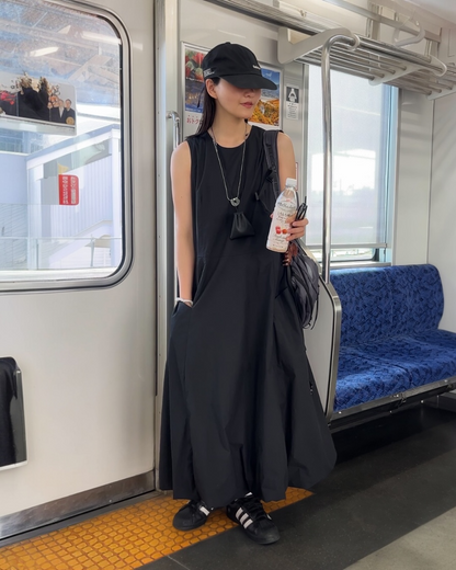 [4/30new]Cotton Nylon Tank Dress black