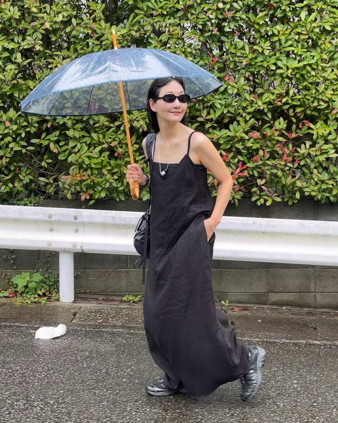 [7/2new]linen loop onepiece black