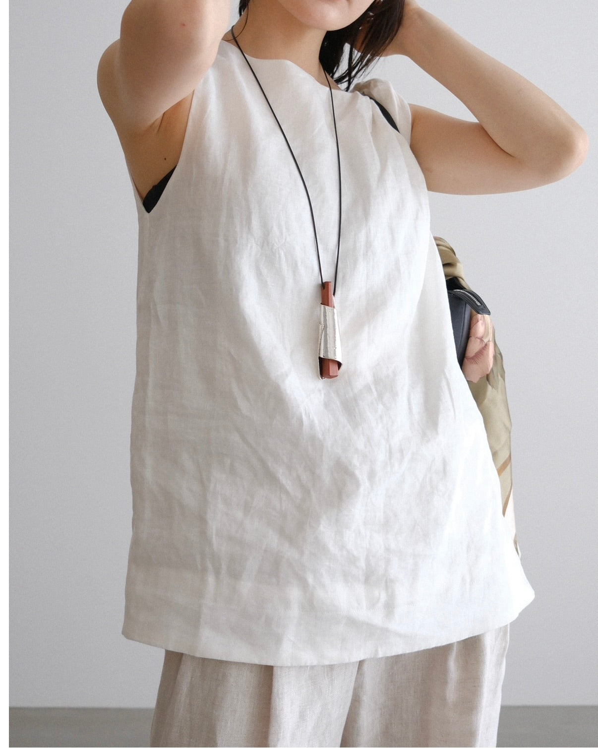 [8/13new]Shoulder Tie Linen Top