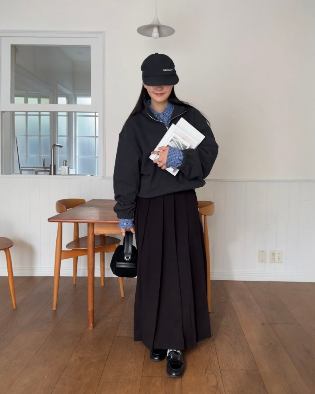 [12/4new] Belted Classic Pleats Skirt  Black 12月下旬入荷分