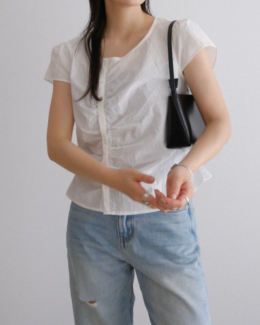 [9/17new]Gather Front Blouse white
