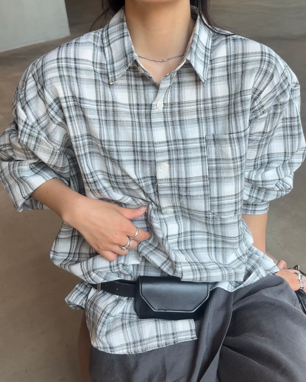 Sheer Check Airy Shirt gray