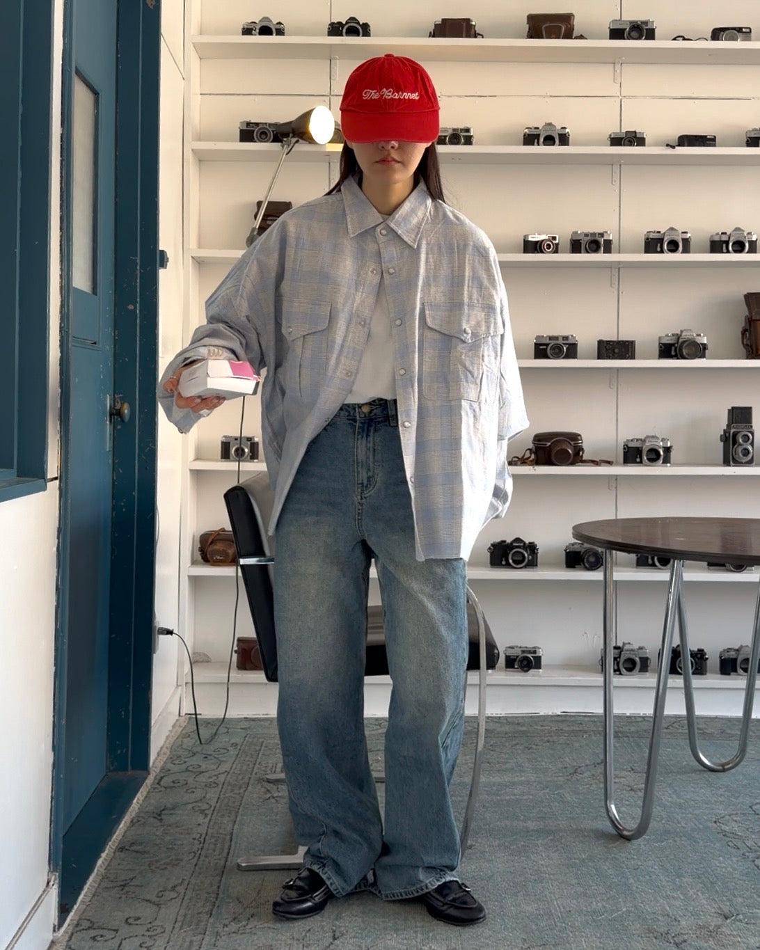 Cotton Check Drop-Shoulder Shirt